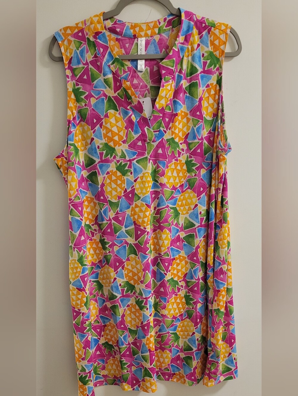 Dear Scarlett Lizzy Pineapple Print No Sleeve V Neck Dress Size 2xl